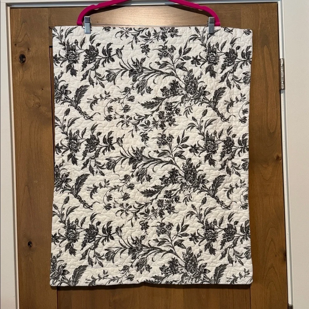 Amberley Black + White Floral Quilted Pillow Sham Q Size Cottagecore Floral